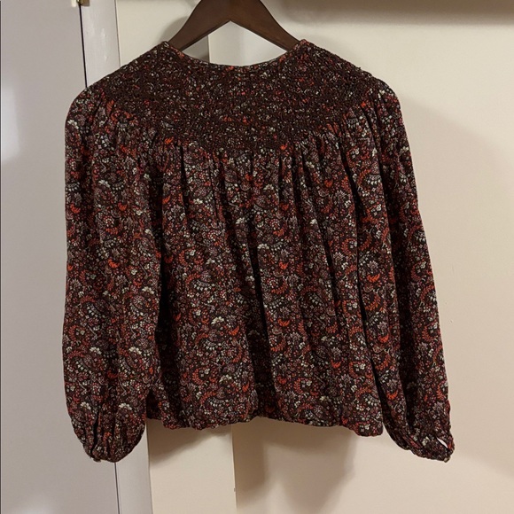 Lucky Brand smocked Paisley Blouse - Brown and Red - Picture 8 of 8
